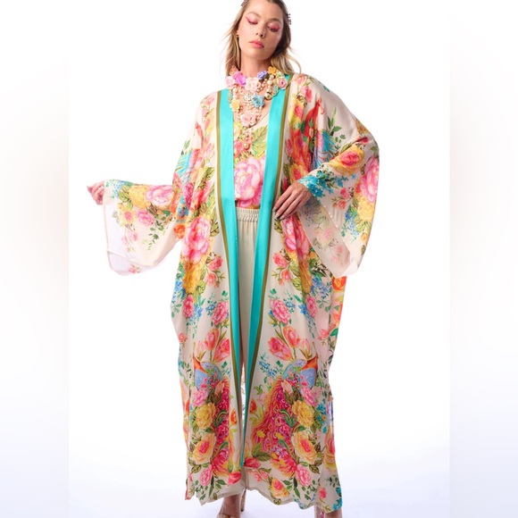 Aratta Other - NWT Aratta EARTH ANGELS PEACOCK FLORAL PRINT MAXI KIMONO O/S